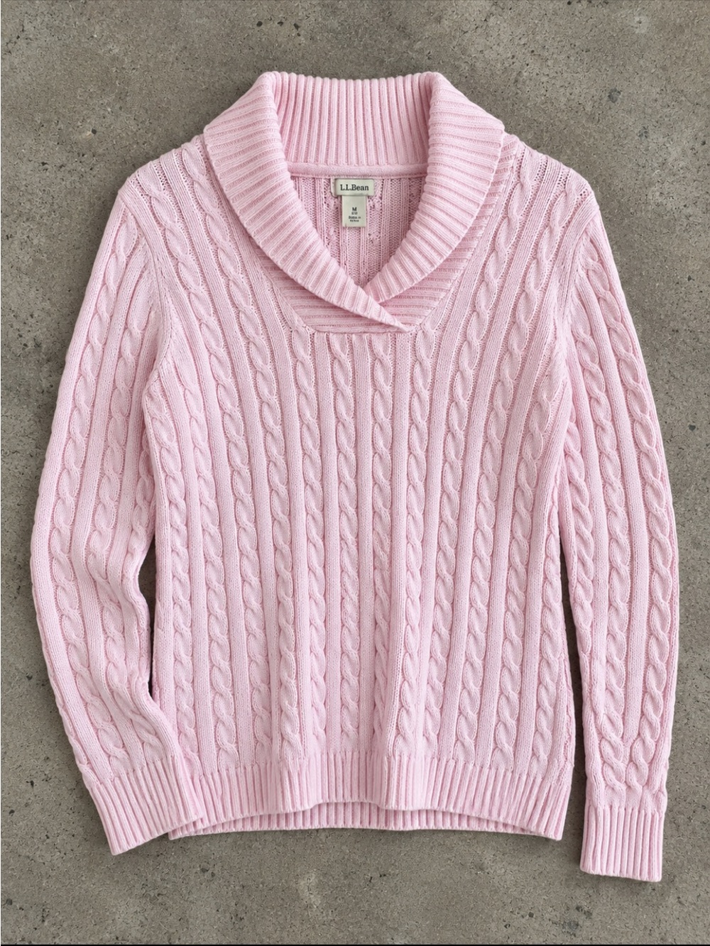 L.L.Bean Cable Knit Shawl Collar Cotton Sweater Women Medium Pink Preppy Office